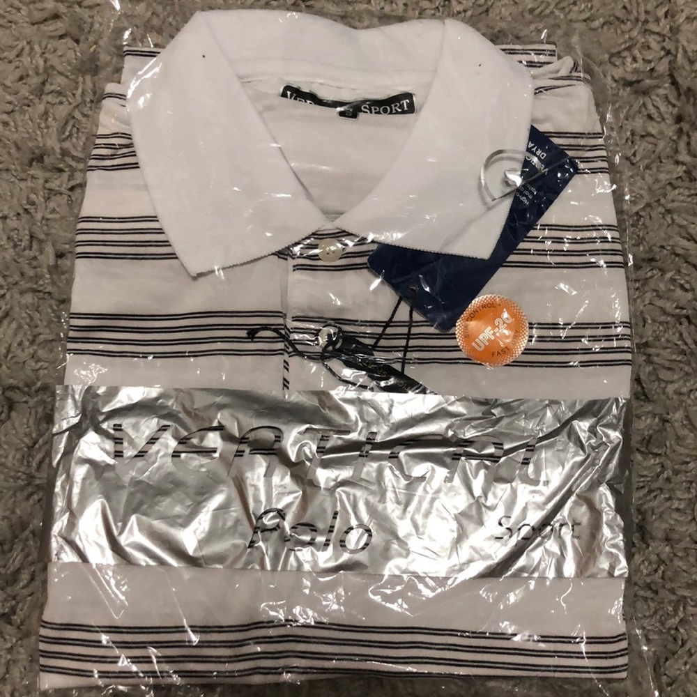 Black & white stripped collard polo style shirt
